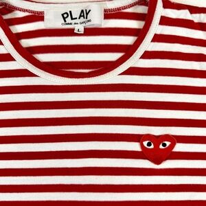 Comme des Garçons Play Red and White Striped Long Sleeve Tee